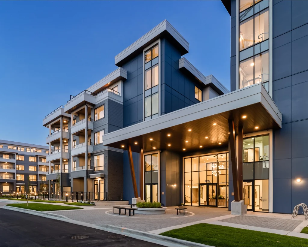 Street view of front entrance to Park & Maven urban home condos