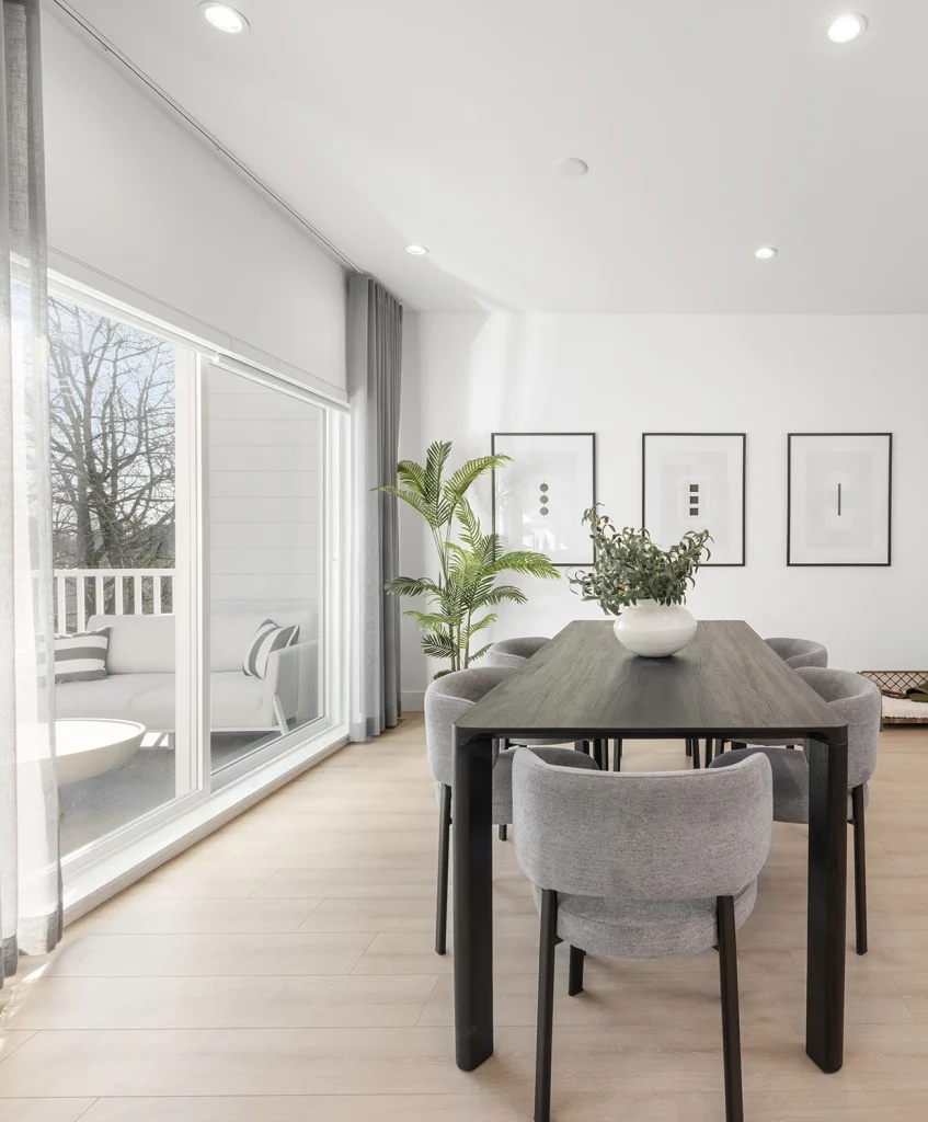 Park & Maven townhomes interior dining and outdoor space